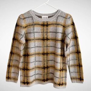 Olive & Oak Plaid Pullover Acrylic Sweater Crewneck Long Sleeves